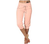 Pantaloni Capri Donna Estivi Larghi Cotone Pantaloni Capri Con Tasche Sportivi Estivi Pinocchietto Tinta Unita Elasticizzati Pantalone Cropped Eleganti Morbidi Casual Pinocchietti Palazzo Curvy
