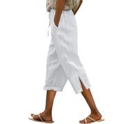 Pantaloni Capri Donna Estivi Pantaloni 3/4 Cotone e Lino Leggeri Comodi Pantalone Cropped Spiaggia Gamba Larga Elastico In Vita Con Tasche Vita Alta Larghi Pinocchietti Palazzo Curvy Eleganti Sportivi