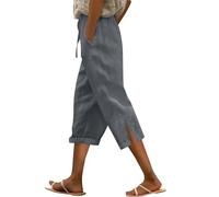 Pantaloni Capri Donna Estivi Pantaloni 3/4 Cotone e Lino Leggeri Comodi Pantalone Cropped Spiaggia Gamba Larga Elastico In Vita Con Tasche Vita Alta Larghi Pinocchietti Palazzo Curvy Eleganti Sportivi