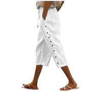 Pantaloni Capri Estivi a Vita Elastica, Tinta Unita, Bottoni Laterali Larghi, Donna, Versatili e Comodi per la Bella Stagione/A