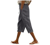 Pantaloni Capri Estivi a Vita Elastica, Tinta Unita, Bottoni Laterali Larghi, Donna, Versatili e Comodi per la Bella Stagione/A