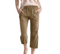 Pantaloni Capri estivi in lino e cotone per ragazze, pantaloni corti per bambini, comodi e leggeri, con coulisse, vestibilità aderente, sportivi quotidiani, versatili, età 3-14 anni