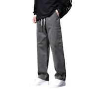 Pantaloni cargo a gamba dritta da uomo in cotone elastico in vita pantaloni cargo da pesca americani pantaloni casual allentati per gli uomini, Grigio, 4XL