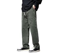 Pantaloni cargo a gamba dritta da uomo in cotone elastico in vita pantaloni cargo da pesca americani pantaloni casual allentati per gli uomini, Verde militare, L