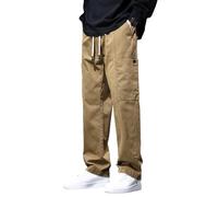 Pantaloni cargo a gamba dritta da uomo in cotone elastico in vita pantaloni cargo da pesca americani pantaloni casual allentati per gli uomini, cachi, XXL