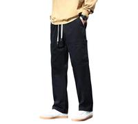 Pantaloni cargo a gamba dritta da uomo in cotone elastico in vita pantaloni cargo da pesca americani pantaloni casual allentati per gli uomini, Nero , M
