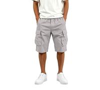Pantaloni cargo casual con tasche multiple in vita elastica, lunghezza capri, comoda utilità a tre quarti per lavoro, escursionismo, passeggiate, viaggi e uso quotidiano all'aperto, Grigio chiaro, XXL