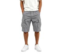 Pantaloni cargo casual con tasche multiple in vita elastica, lunghezza capri, comoda utilità a tre quarti per lavoro, escursionismo, passeggiate, viaggi e uso quotidiano all'aperto, Grigio, 3XL