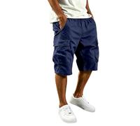 Pantaloni cargo casual con tasche multiple in vita elastica, lunghezza capri, comoda utilità a tre quarti per lavoro, escursionismo, passeggiate, viaggi e uso quotidiano all'aperto, Marina Militare