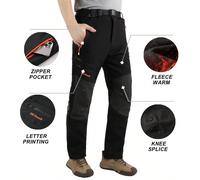 Pantaloni cargo con chiusura lampo e pile spesso, colore unito (verde/grigio disponibili), vita elastica, resistenti al vento per autunno/inverno, design a blocchi di colore con stampa a lettere, idea