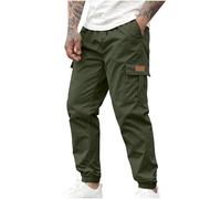 Pantaloni cargo con risvolto da uomo, pantaloni da combattimento solidi con tasche multiple, pantaloni elasticizzati in vita con coulisse, pantaloni leggeri per jogging all'aperto, pantaloni della
