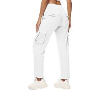Pantaloni cargo da donna, a vita alta, da trekking, elasticizzati, a gamba larga, a gamba larga, tinta unita, con elastico in vita, con 6 tasche, per attività all'aperto, streetwear, casual, bianco