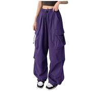 Pantaloni cargo da donna a vita alta, elasticizzati, per escursioni, sport, jogging, parachute, Y2k, da donna, con elastico, per adolescenti, per attività all'aria aperta, H - Viola, M