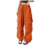 Pantaloni cargo da donna a vita alta, elasticizzati, per escursioni, sport, jogging, parachute, Y2k, da donna, con elastico, per adolescenti, per attività all'aria aperta, G - arancione, M