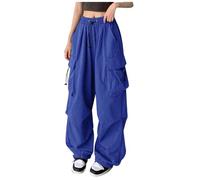Pantaloni cargo da donna a vita alta, elasticizzati, per escursioni, sport, jogging, parachute, Y2k, da donna, con elastico, per adolescenti, per attività all'aria aperta, D - blu., XL
