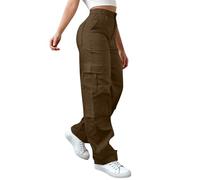 Pantaloni cargo da donna a vita alta, estivi, traspiranti, leggeri, in tinta unita, elasticizzati, larghi, elasticizzati, in vita, per sport all'aria aperta, con tasche multiple, S-4XL, marrone, L