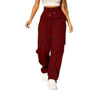 Pantaloni cargo da donna, a vita alta, leggeri, a gamba larga, impermeabili, ad asciugatura rapida, Y2k, streetwear, per escursioni all'aperto, con tasche, vino, 3XL