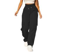 Pantaloni cargo da donna, a vita alta, leggeri, a gamba larga, impermeabili, ad asciugatura rapida, Y2k, streetwear, per escursioni all'aperto, con tasche, Nero , L
