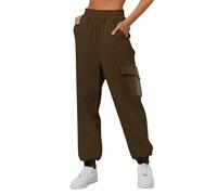 Pantaloni cargo da donna a vita alta, pantaloni da jogging invernali, caldi, elasticizzati, in tinta unita, comodi, per attività all'aperto, corsa, allenamento, fitness, con coulisse e tasche, S-3XL
