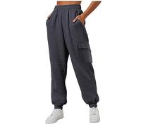 Pantaloni Cargo da donna a vita alta, pantaloni in cotone da donna, vestibilità dritta, da jogging, alla moda, tuta con tasche multiple, tinta unita, abbigliamento spesso, pantaloni casual harem per