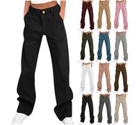 Pantaloni cargo da donna a vita alta, pantaloni sportivi da donna, a gamba dritta, effetto jeans, Y2K Streetwear Faux Denim Straight Pantaloni Baggy Pantaloni da jogging per il tempo libero, oro rosa