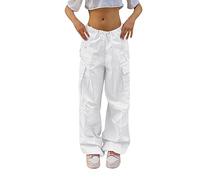 Pantaloni cargo da donna Baggy Cargo, per adolescenti, ragazze y2k, pantaloni cargo da donna Hip Hop, pantaloni cargo 90 con tasche, pantaloni cargo a vita alta, pantaloni larghi, O bianco., S
