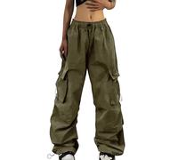 Pantaloni cargo da donna Baggy Y2K - Pantaloni da jogging con polsini a vita alta, pantaloni per il tempo libero, gamba larga, elasticizzati, in vita, tinta unita, per adolescenti, ragazze, Hiphop