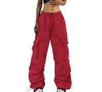 Pantaloni cargo da donna Baggy Y2K - Pantaloni da jogging con polsini a vita alta, pantaloni per il tempo libero, gamba larga, elasticizzati, in vita, tinta unita, per adolescenti, ragazze, Hiphop
