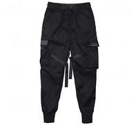 Pantaloni cargo da donna, con bretelle e lacci, da uomo, con coulisse, da streetwear Nero L