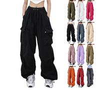 Pantaloni cargo da donna con gamba larga, per il tempo libero, Hip Hop, pantaloni da jogging con elastico, vintage, 90, oversize, pantaloni lunghi Y2K Streetwear per adolescenti e ragazze, Nero , S