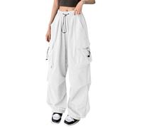 Pantaloni cargo da donna con gamba larga, per il tempo libero, Hip Hop, pantaloni da jogging con elastico, vintage, 90, oversize, pantaloni lunghi Y2K Streetwear per adolescenti e ragazze, bianco, L