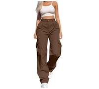 Pantaloni cargo da donna con quattro tasche, elasticizzati, cerniera e | Elastico in vita, quattro tasche, cerniera e bottone, per tutti i giorni e lo sport, facile da pulire e resistente