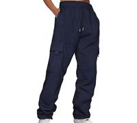 Pantaloni cargo da donna elasticizzati con tasche - Pantaloni da jogging da donna neri a vita alta - Pantaloni elasticizzati da trekking con caviglie elastiche in cotone, Blu scuro, XXXXL