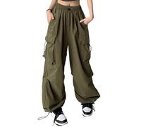 Pantaloni cargo da donna in denim da donna, vestibilità larga, per danza vittoriana, cosplay, svasati, gamba larga, estate autunno 2025, E-981 Verde lime militare, S
