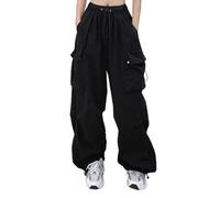 Pantaloni cargo da donna in denim da donna, vestibilità larga, per danza vittoriana, cosplay, svasati, gamba larga, estate autunno 2025, E-981 Nero, XXL
