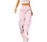 Pantaloni cargo da donna per escursioni, a vita alta, leggeri, estivi, traspiranti, dritti, taglio dritto, da lavoro, per sport all'aria aperta, da viaggio, con tasche, Z1-rosa, S