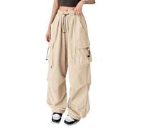Pantaloni cargo da donna Y2k a vita alta, pantaloni da paracadute con tasche, per adolescenti, ragazze, larghi, he, hop, streetwear, beige., 3XL