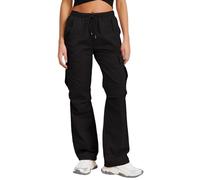 Pantaloni cargo da trekking da donna resistenti all'acqua, con coulisse a vita alta, gamba larga con 8 tasche per trekking in montagna e avventure all'aperto, Nero , S