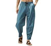 Pantaloni cargo da uomo Baggy per il tempo libero, pantaloni da jogging da uomo, slim fit, elasticizzati, chino, elasticizzati, a gamba larga, in lino, da corsa, da uomo, Z0002-marine, XXL