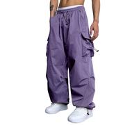 Pantaloni cargo da uomo Baggy Y2K, per adolescenti, casual, a vita alta, dritta, stile vintage, pantaloni da paracadute, stile vintage, gamba larga, stile hip hop, Lilla, S