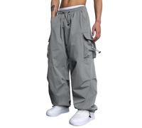 Pantaloni cargo da uomo, casual, a vita alta, dritta, paracadute, pantaloni sportivi 90, stile vintage, gamba larga, streetwear, hip hop, pantaloni baggy Y2K, ragazzi, grigio., XXL