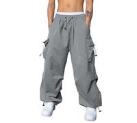 Pantaloni cargo da uomo, casual, vestibilità normale, lunghi, elasticizzati, con coulisse, per allenamento, sport, fitness, pantaloni funzionali in tinta unita Hip Hop, O grigio., S
