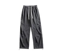 Pantaloni Cargo da uomo con motivo a cresta di pesce, taglio dritto e dropline con pieghevoli decorative e tasche multiple, stile utilitario, grafico e urbano per un quotidiano, Grigio108, 4XL