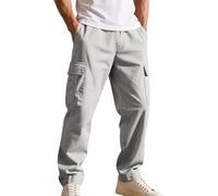 Pantaloni cargo da uomo con tasche multiple a gamba dritta, pantaloni da trekking tattici da jogging casual per allenamento atletico, Grigio, S