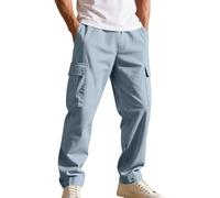 Pantaloni cargo da uomo con tasche multiple a gamba dritta, pantaloni da trekking tattici da jogging casual per allenamento atletico, Blu, S