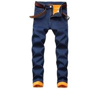 Pantaloni Cargo da Uomo dalla vestibilità Comoda, Jeans da Uomo Foderati in Pile Elasticizzato, Caldi Jeans Invernali in Sherpa Blu Scuro, Taglia 40