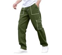 Pantaloni cargo da uomo, elasticizzati, con tasche multiple, con elastico in vita, pantaloni da fitness, per attività all'aria aperta, leggeri, traspiranti, estivi, casual, comodi, verde militare, 3XL