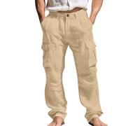 Pantaloni cargo da uomo, elasticizzati, per attività all'aria aperta, in cotone e lino, leggeri, traspiranti, estivi, con tasche multiple, vita elastica, pantaloni da trekking, comodi pantaloni da