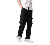 Pantaloni cargo da uomo in cotone cargo, vestibilità normale, da lavoro, da uomo, comodi, per il tempo libero, con elastico, tinta unita, per l'autunno, in tessuto, con tasche, Nero , XXXL