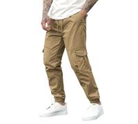 Pantaloni cargo da uomo in cotone, elasticizzati, vestibilità regolare affusolata, lavorazione robusta, pratiche tasche cargo per il tempo libero e tutti i giorni, tinta unita, traspiranti, per tutti